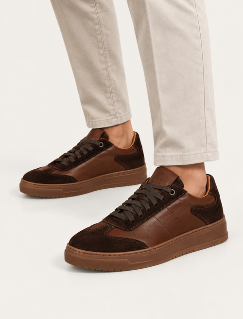 Sneakers in pelle e camoscio |Colore:Marrone