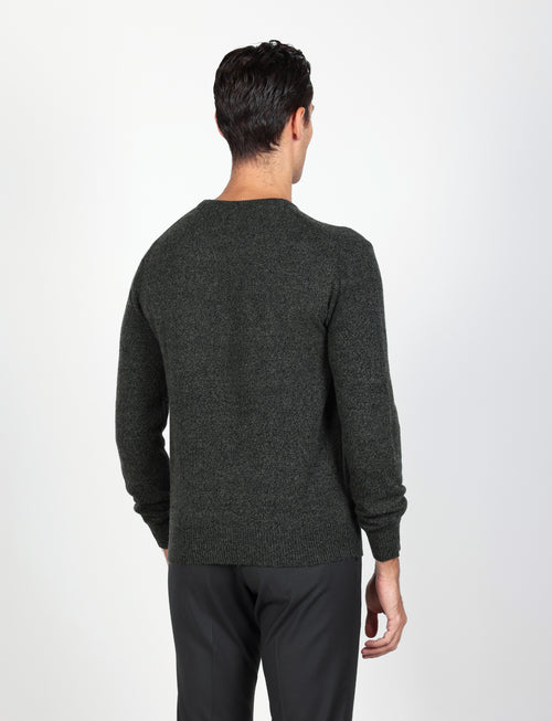 Maglia girocollo in lambswool mouliné|Colore:Verde bosco