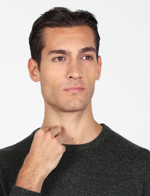 Maglia girocollo in lambswool mouliné|Colore:Verde bosco
