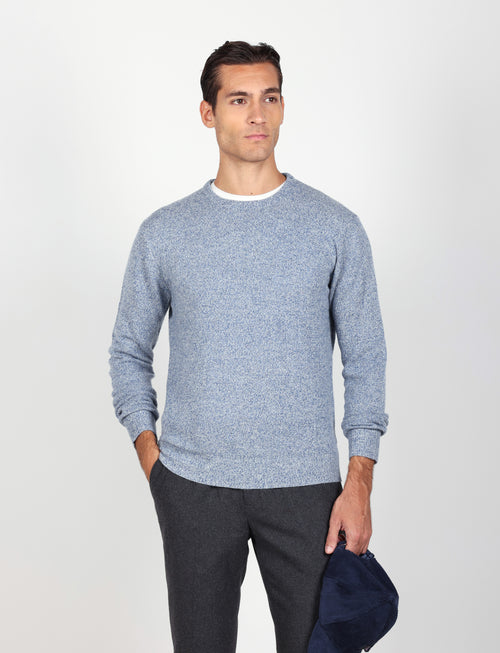 Maglia girocollo in lambswool mouliné|Colore:Celeste