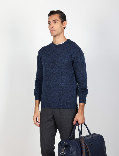 Maglia girocollo in lambswool mouliné|Colore:Blu
