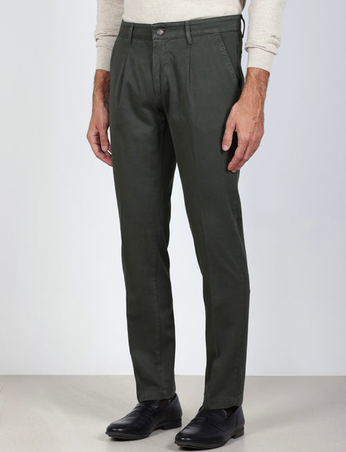Pantaloni con pinces in cotone |Colore:Verde militare
