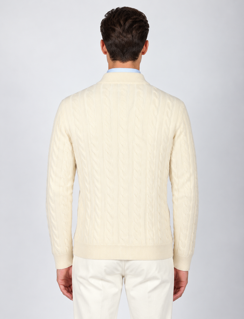 Cardigan in lana lambswool a trecce |Colore:Panna