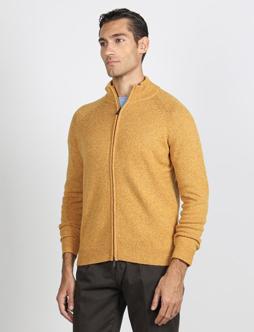 Cardigan con zip in lana lambswool |Colore:Ocra