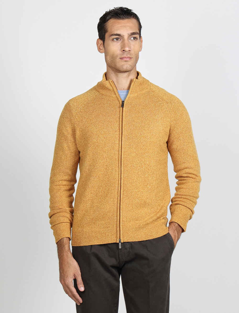 Cardigan con zip in lana lambswool