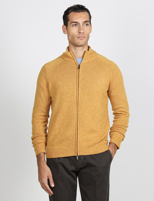 Cardigan con zip in lana lambswool |Colore:Ocra