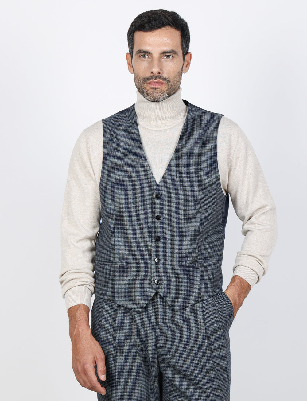 Gilet monopetto pied de poule bicolore