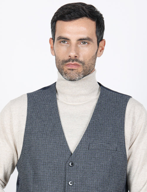 Gilet monopetto pied de poule bicolore |Colore:Blu