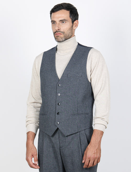 Gilet monopetto pied de poule bicolore |Colore:Blu