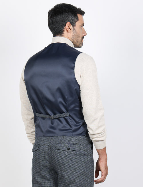 Gilet monopetto pied de poule bicolore |Colore:Blu