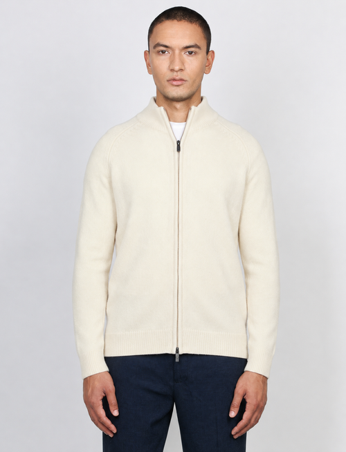 Cardigan full zip in lambswool |Colore:Panna