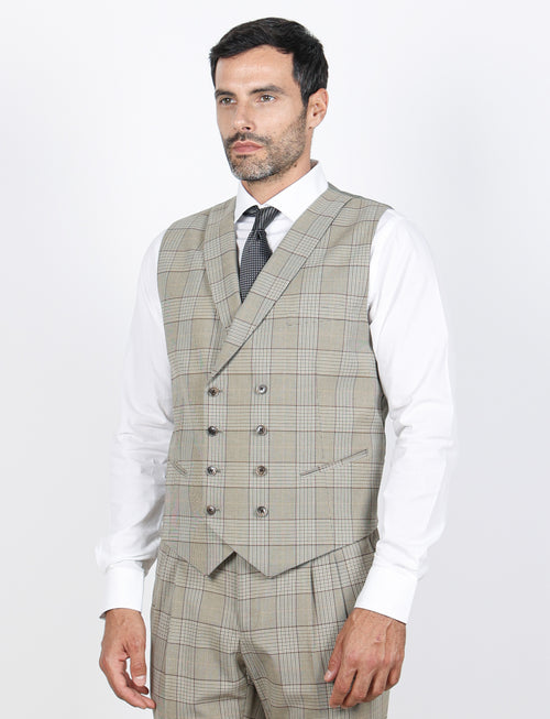 Gilet doppiopetto fantasia check |Colore:Salvia