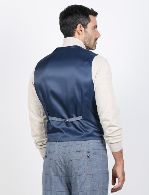 Gilet doppiopetto fantasia check |Colore:Avio