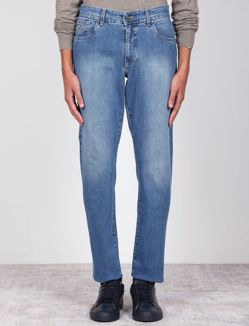 Jeans cinque tasche in cotone stretch |Colore:Lavaggio chiaro