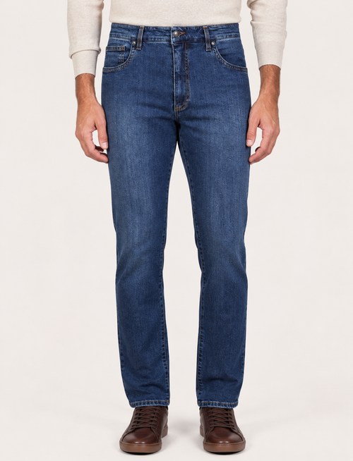 Jeans cinque tasche in cotone stretch |Colore:Lavaggio scuro