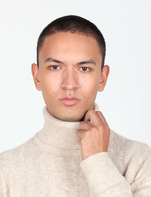 Dolcevita in lambswool a trecce|Colore:Beige