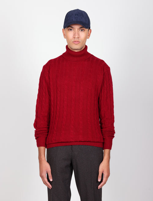 Dolcevita in lambswool a trecce|Colore:Bordo