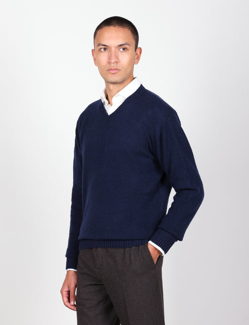 Maglia scollo a v in lambswool |Colore:Blu