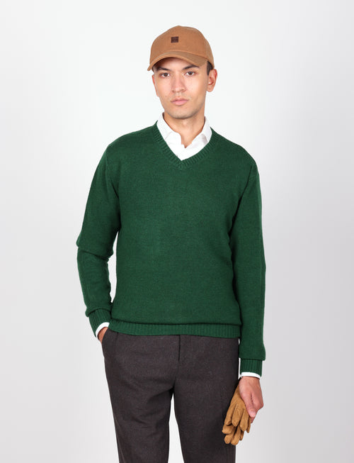 Maglia scollo a v in lambswool |Colore:Verde inglese