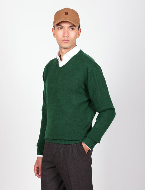 Maglia scollo a v in lambswool |Colore:Verde inglese