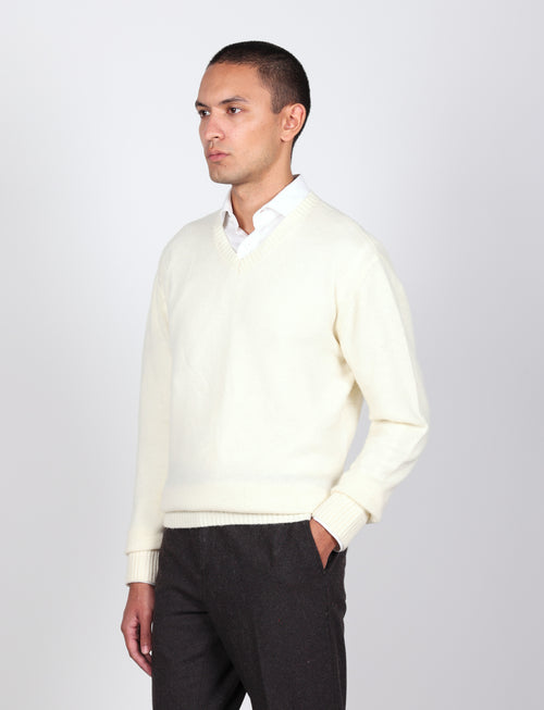 Maglia scollo a v in lambswool |Colore:Panna