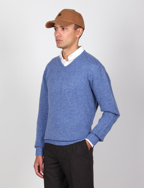 Maglia scollo a v in lambswool |Colore:Azzurro
