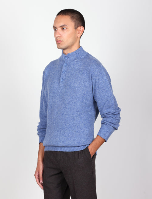 Maglia serafino in lambswool a quattro bottoni |Colore:Azzurro