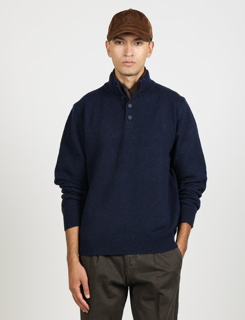 Maglia serafino in lambswool a quattro bottoni |Colore:Blu