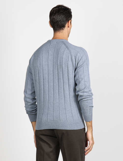 Maglia girocollo a coste in cotone e lana |Colore:Celeste