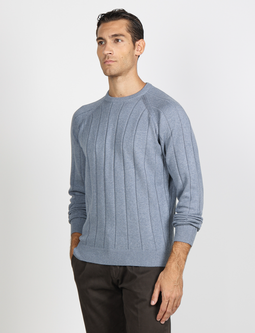 Maglia girocollo a coste in cotone e lana |Colore:Celeste
