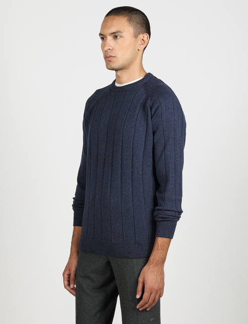 Maglia girocollo a coste in cotone e lana |Colore:Avio