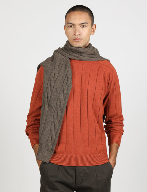 Maglia girocollo a coste in cotone e lana |Colore:Arancio