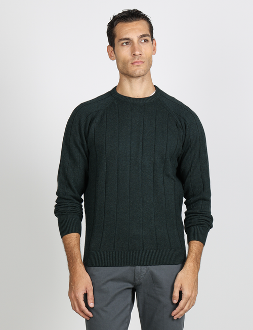Maglia girocollo a coste in cotone e lana |Colore:Foresta