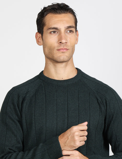 Maglia girocollo a coste in cotone e lana |Colore:Foresta