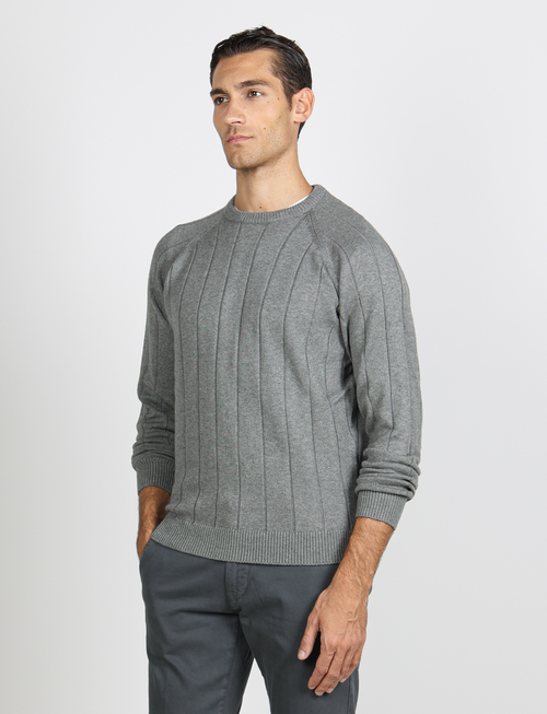 Maglia girocollo a coste in cotone e lana |Colore:Grigio medio