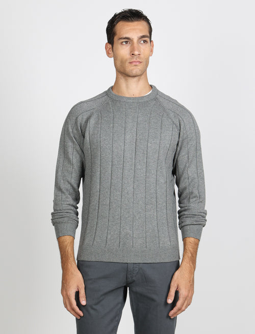 Maglia girocollo a coste in cotone e lana |Colore:Grigio medio