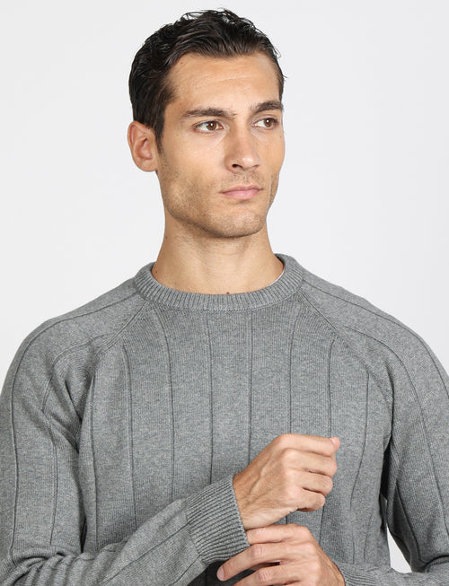 Maglia girocollo a coste in cotone e lana |Colore:Grigio medio