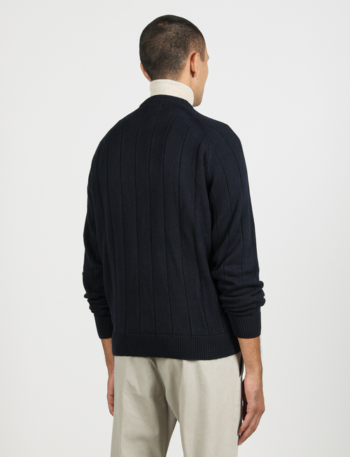 Maglia girocollo a coste in cotone e lana |Colore:Dark blu