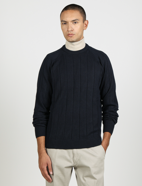 Maglia girocollo a coste in cotone e lana |Colore:Dark blu