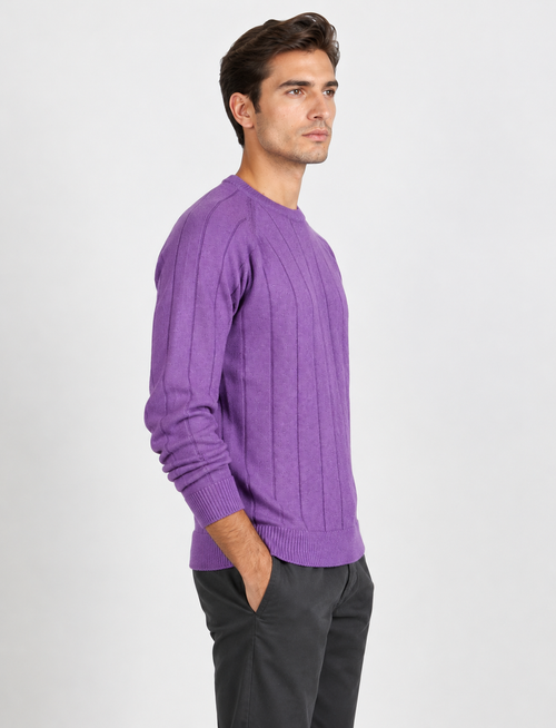 Maglia girocollo a coste in cotone e lana |Colore:Viola