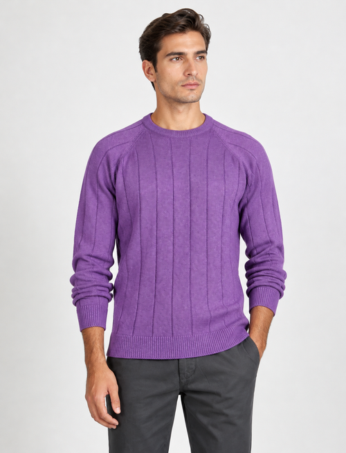Maglia girocollo a coste in cotone e lana |Colore:Viola