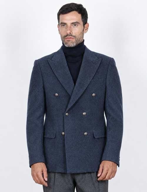 Giacca doppiopetto in misto lana |Colore:Blu