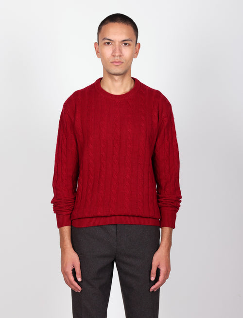 Maglia girocollo  in lana lambswool a trecce |Colore:Bordo