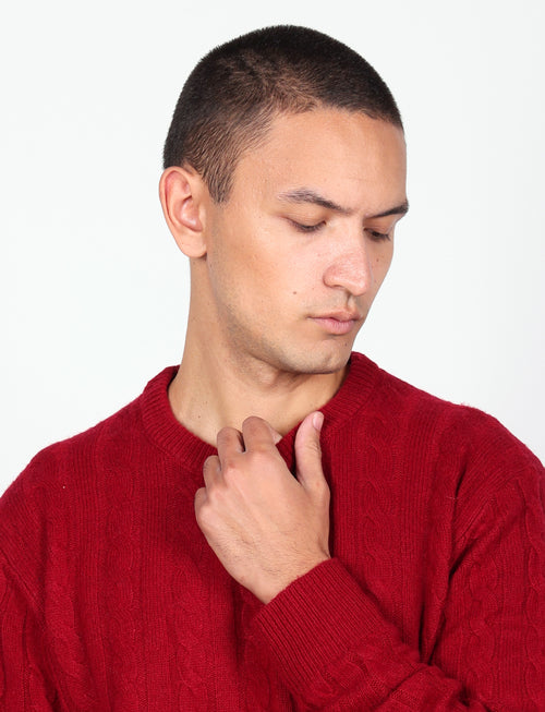 Maglia girocollo  in lana lambswool a trecce |Colore:Bordo