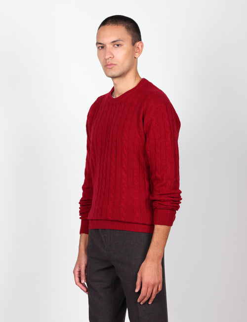Maglia girocollo  in lana lambswool a trecce |Colore:Bordo
