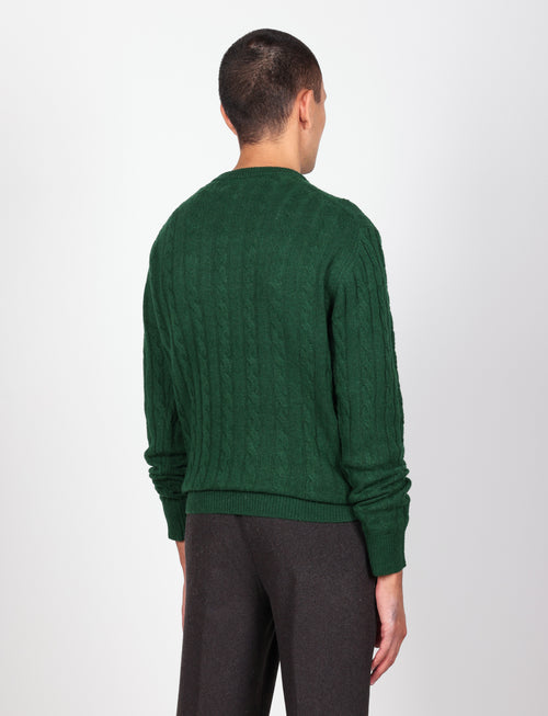 Maglia girocollo  in lana lambswool a trecce |Colore:Verde inglese