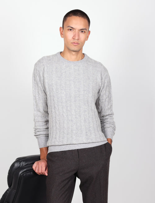 Maglia girocollo  in lana lambswool a trecce |Colore:Grigio