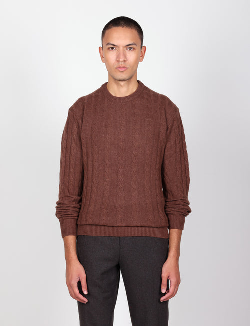 Maglia girocollo  in lana lambswool a trecce |Colore:Moro