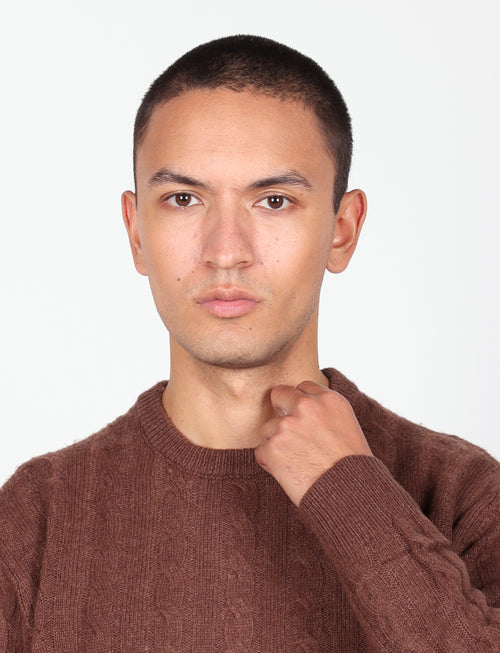Maglia girocollo  in lana lambswool a trecce |Colore:Moro