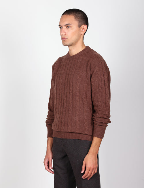 Maglia girocollo  in lana lambswool a trecce |Colore:Moro